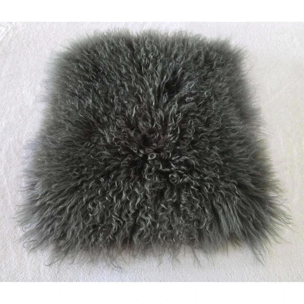 West Elm 100% Wool Mongolian Curly Sheep Fur Throw Pillow Case 16x16 Green